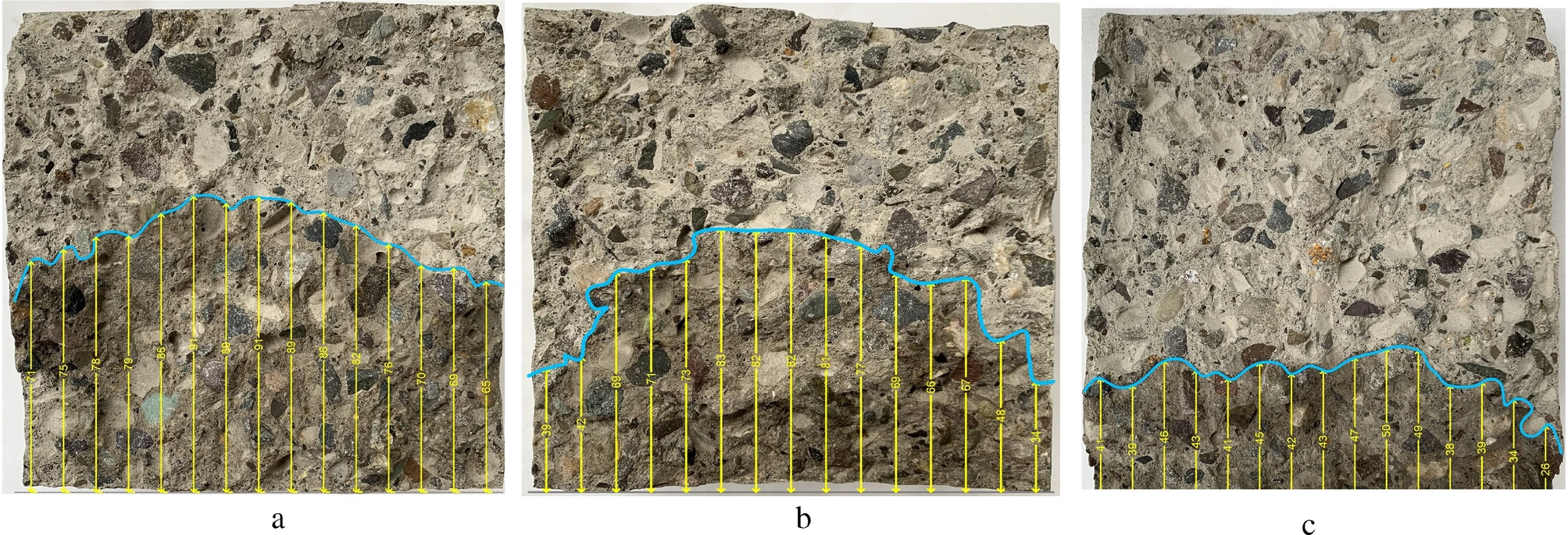 Water penetration area and penetration front.